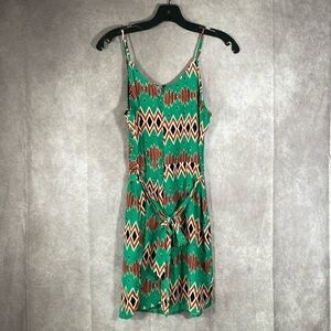 JUSTFAB Orange & Green Zig Zag V-Neck Tank Dress | Size Medium